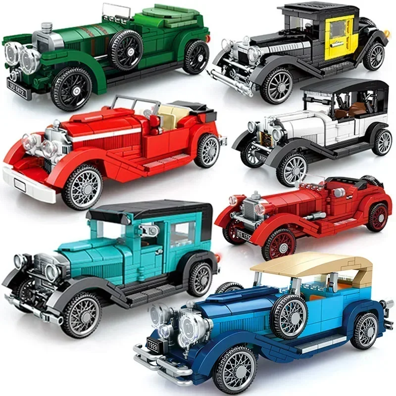 

Technician Retro Antique Vintage Car Speed Champions Model Style Blocks City Classic Toys Gift Roadster Vehicle Supercar Brick