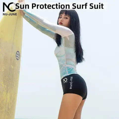 Nu-june水着女性用長袖ラッシュガード水着日焼け止めダイビングスキンパンツ分割サーフィンスーツフローティングダイビングスーツ