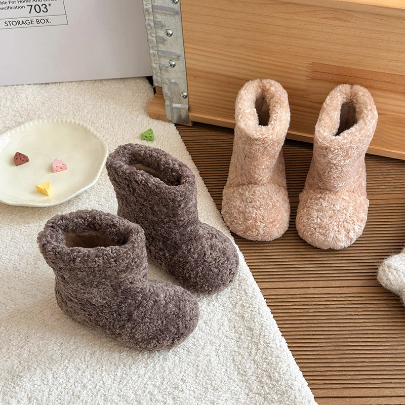 

Children Plush Boots for Girls 2025 Winter New Fashion Korean Style Soft Bottom Anti-slippery Versatile Keep Warm Snow Boots