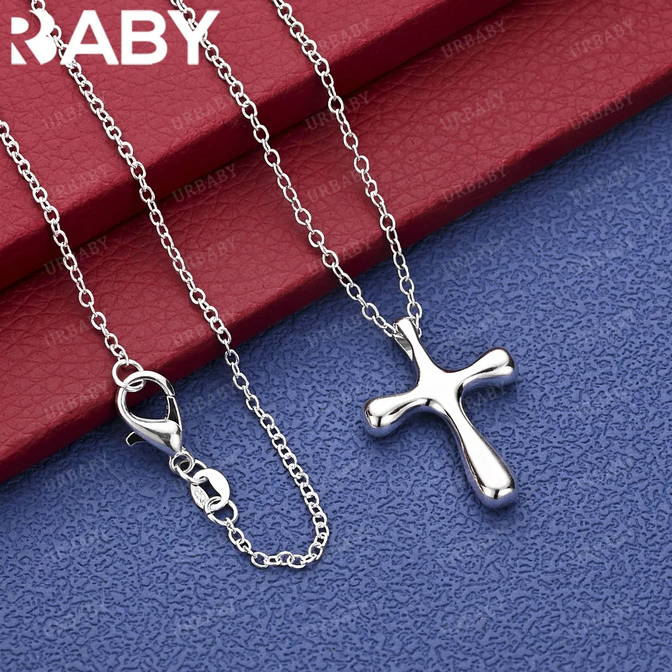 

URBABY 40-75CM 925 Sterling Silver Cross Pendant Necklaces Chain Fashion Jewelry Gifts Trend Party