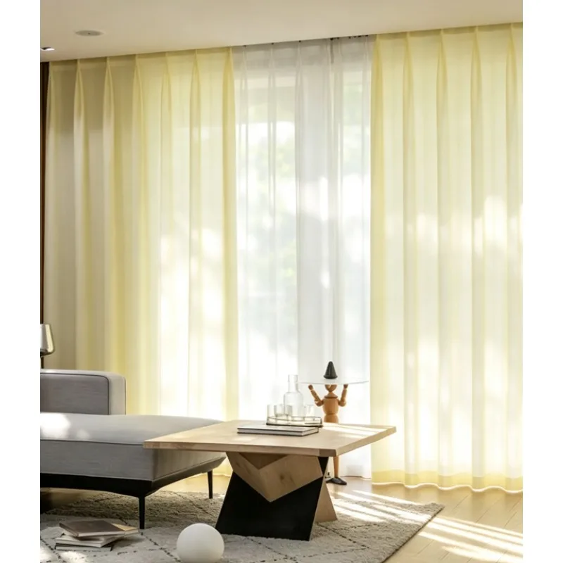 Simple Light Yellow Velvet Fabric, Translucent But Not Transparent, Curtains for Living Room, Bedroom, Balcony