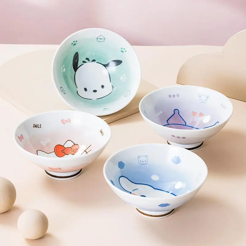 

Sanrio Hello Kitty Cinnamoroll Anime Kawaii Ceramic Bowl Cute Kuromi Cartoon Household Tableware Children Gifts for Kids