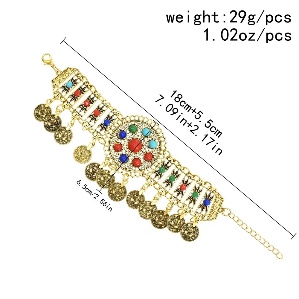 Indian Vintage Metal Coin Tassel Bracelets for Women Boho Acrylic Statement Bracelet Ethnic Party Afghan Gypsy Jewelry Gift