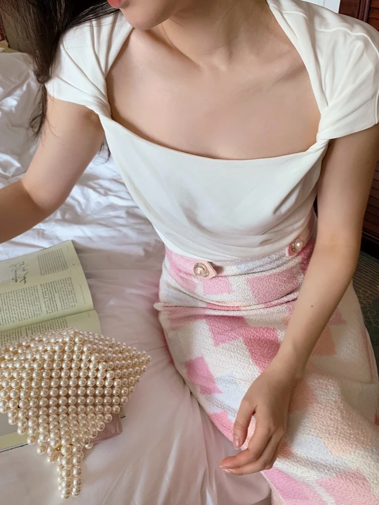 

Lowey Modal Copper Imitation oulder Sve Knot T-irt White Breathable Skin-friendly Summer Top Women's Faion 2024