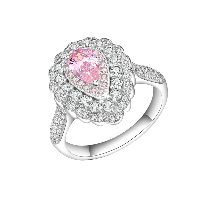 

*Pink crystal crown, niche, colorful diamond, gemstone, water drop ring, micro set diamond ring, girl