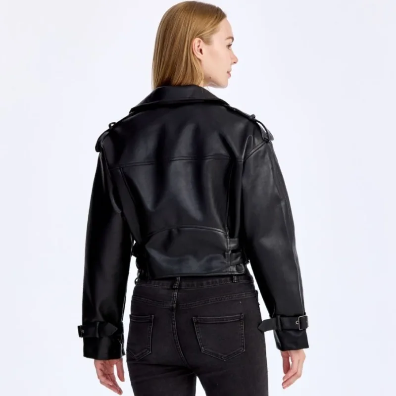 Chaqueta de cuero PU suave para mujer, chaqueta Bomber de cuero PU de ajuste Regular, abrigos cortos de motociclista para motocicleta, prendas de vestir exteriores para mujer de carreras para primavera y otoño