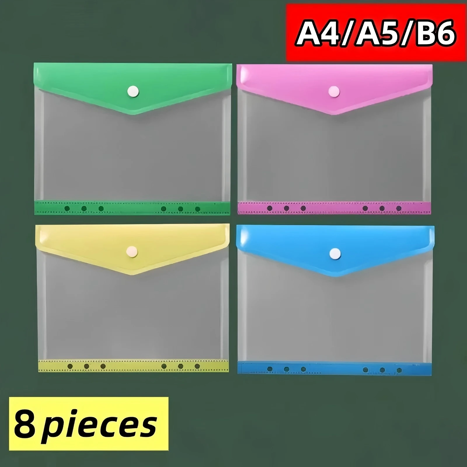 Cartelle a fogli mobili A4/A5/B6 a colori da 8 pezzi, plastica PP resistente, struttura robusta, cartelle multitasche, ritorno a scuola, ufficio domestico