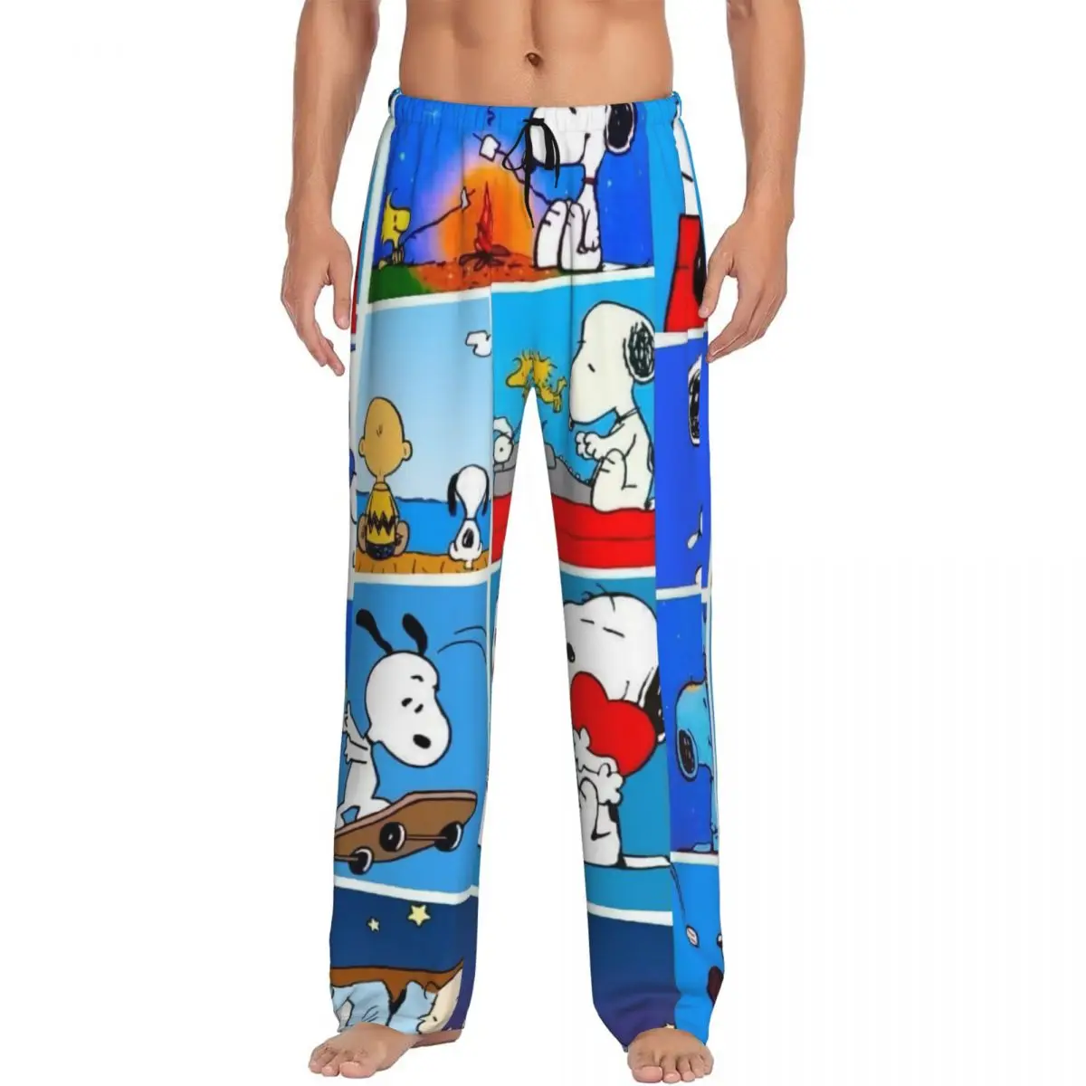 

Custom Manga Snoopy Woodstock Cartoon Dog Pajama Pants for Men Lounge Sleep Stretch Sleepwear Bottoms with Pockets