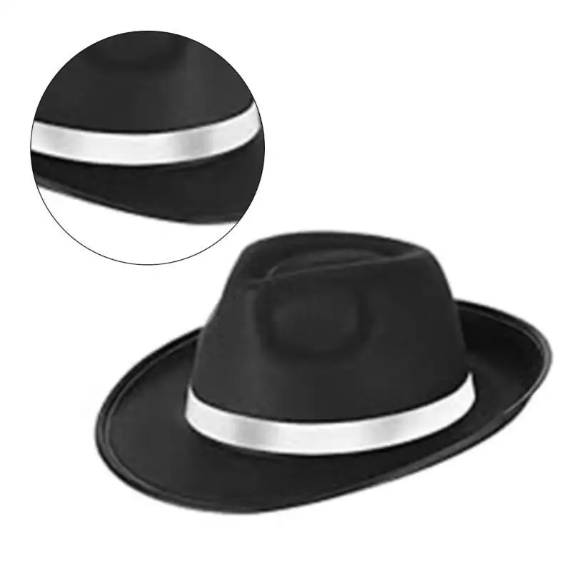 A52E Rollkrempen-Hut für Erwachsene, Bühnenshow, Trilby-Hut, Vliesstoff, flacher cooler Fedora-Hut – Detail 9