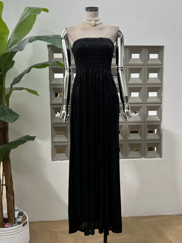 DFDG Women’s 2025 Summer Elegant Evening Dress Smocked Bustier A-Line Maxi Designer Party Gown Luxury Formal Attire Dress