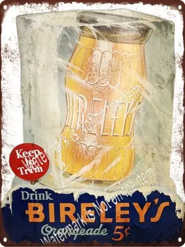 1930’s Bireleys Orangeade Soda 5 Cent Bottle Soda Cola Metal Sign 9x12