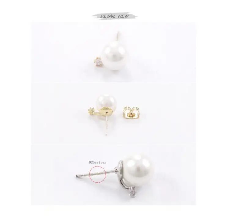 Fashion Wedding Pearl Jewelry Accessories White Gold Pearl Earrings Elegant Crystals Silver Color Stud Earrings For Women