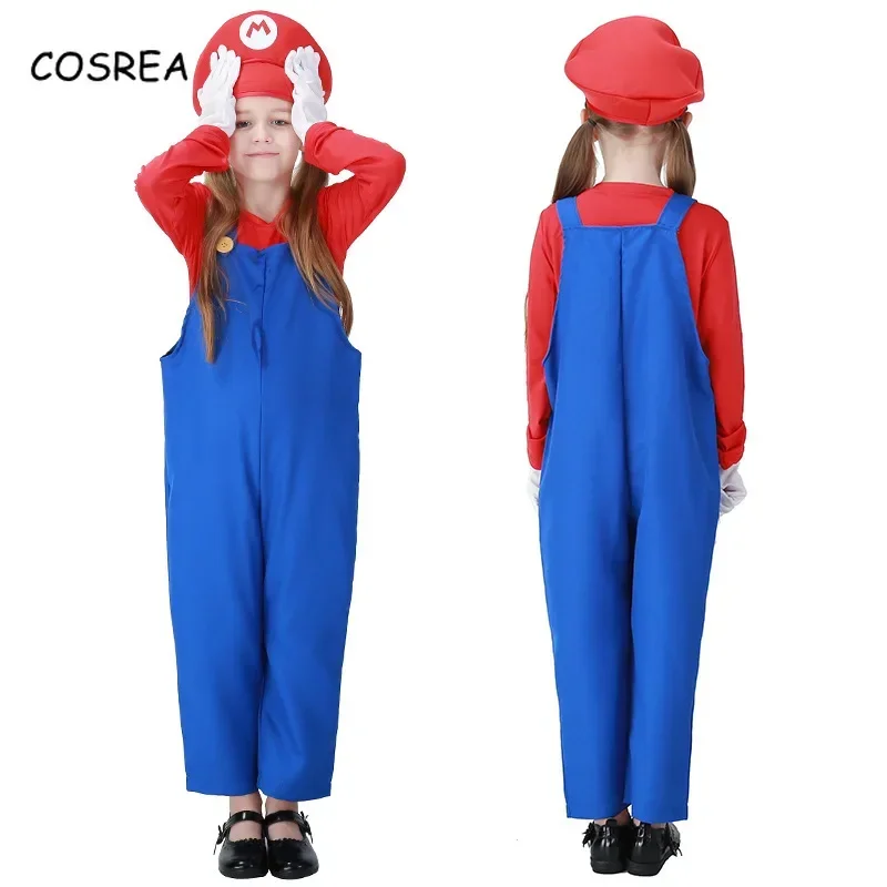 Costume de Cosplay Super Brother, Déguisement de Plombier, Chapeaux, Barbe Trempée, ixd'Halloween, Robe de Barrage, Famille, Adulte, Enfants, Femmes, Noël