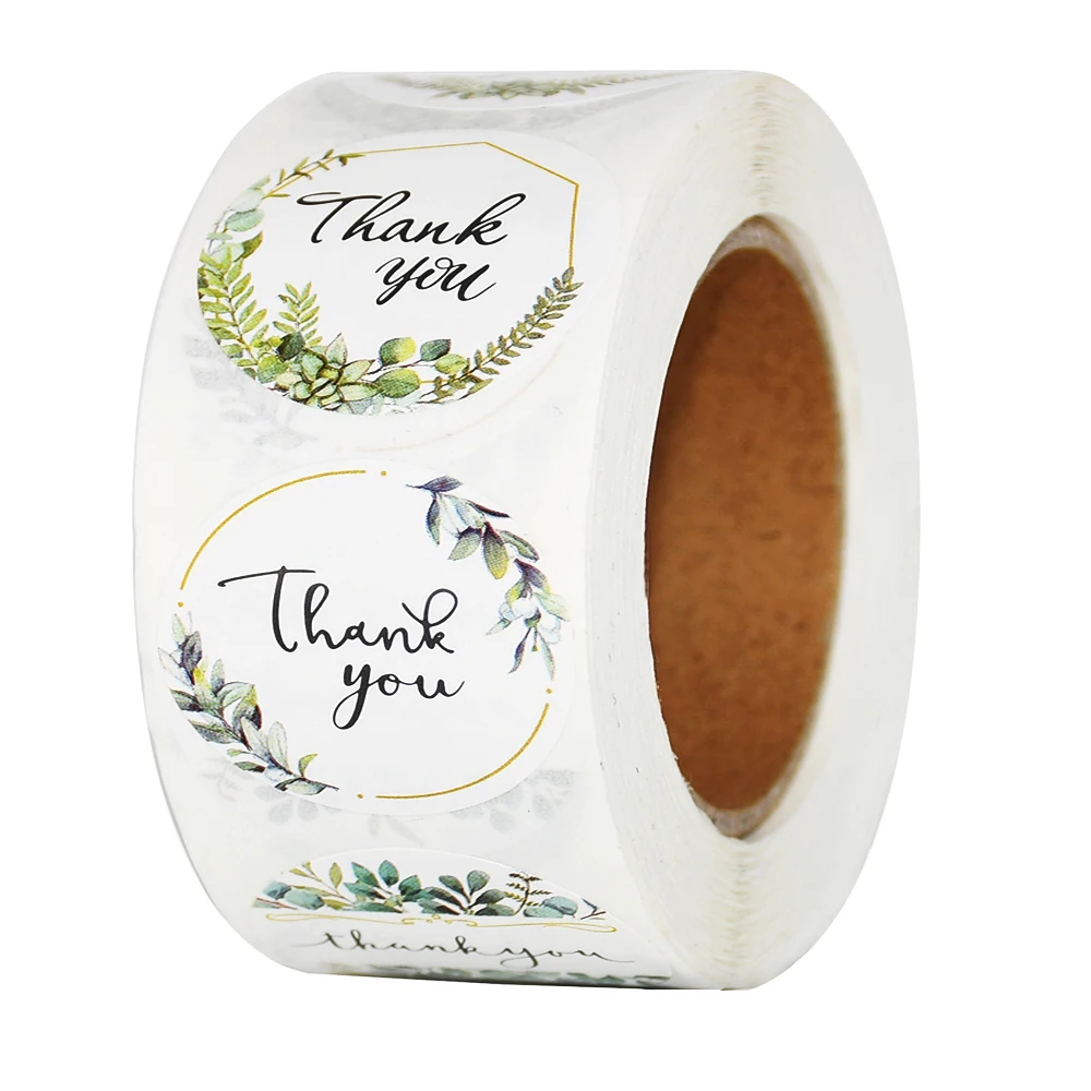 50-500pcs Green Leaves Thank You Stickers 1inch Sealing Label Sticker for Wedding DIY Gift Decoration Business Packing Stickers