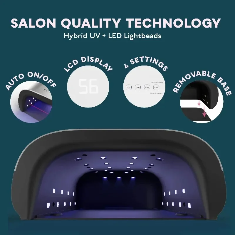 مصباح مانيكير لاسلكي LED بالأشعة فوق البنفسجية، مصباح الأشعة فوق البنفسجية لأصابع القدم الذكية ومؤقت الأظافر ومستشعر الأظافر مع الإعدادات