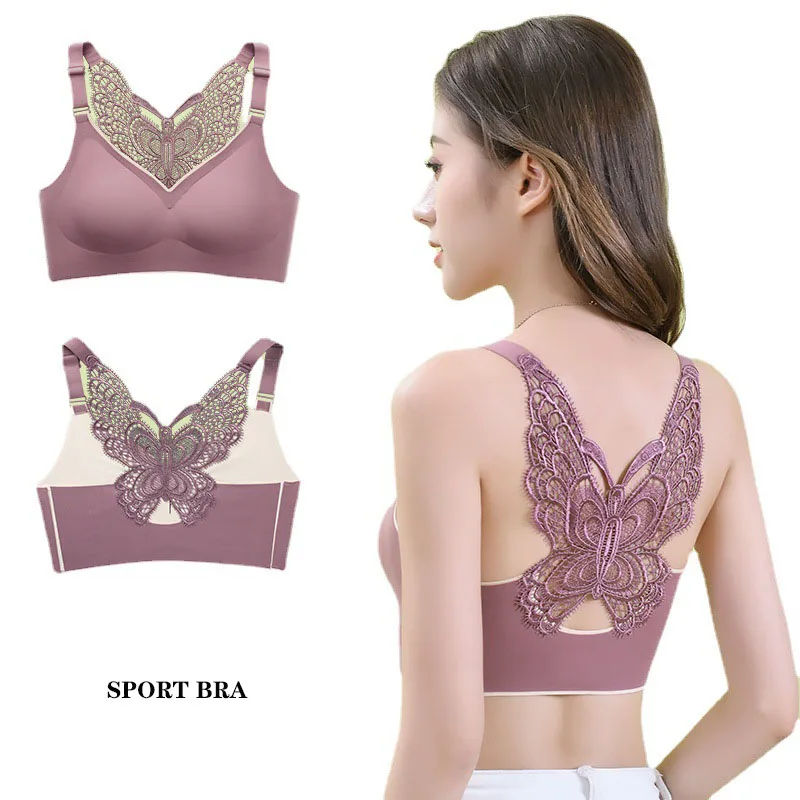 

Plus Size Bra Ladies Seamless Beautiful Back Butterfly Push up Bras No Steel Rings Comfortable Sports Bra 4XL 5XL Plus Size