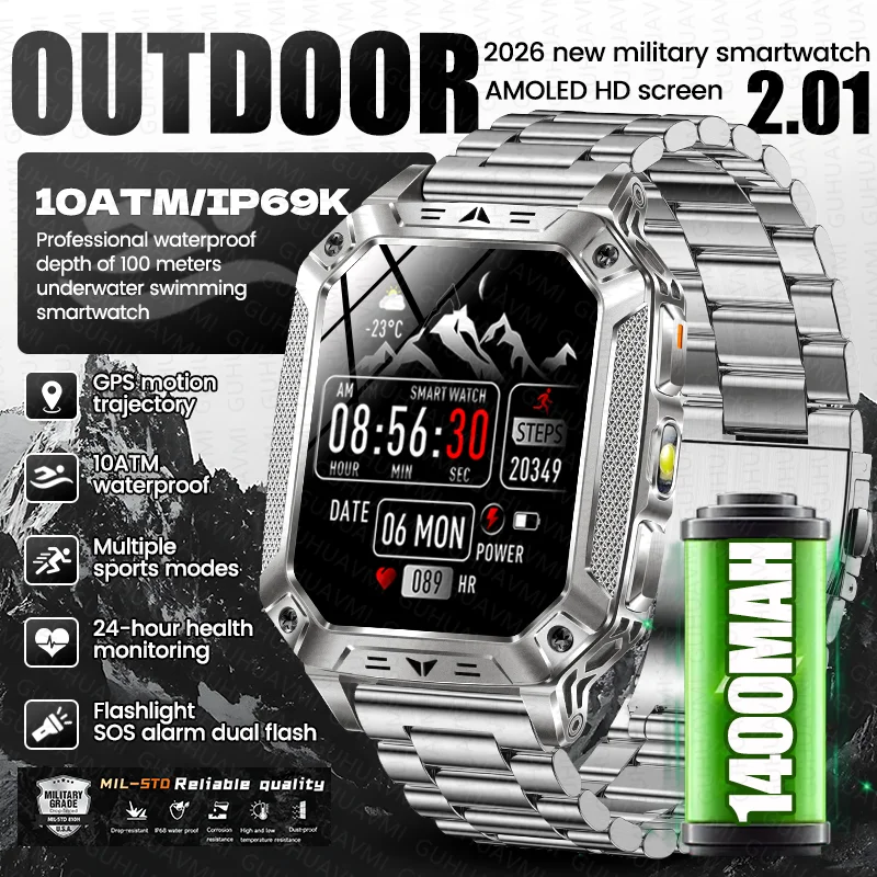 

New Men Built-in 1400mAh Large Battery Smart Watch Outdoor GPS Track Flashlight Bluetooth Call 10ATM Waterproof Swim Smartwatch