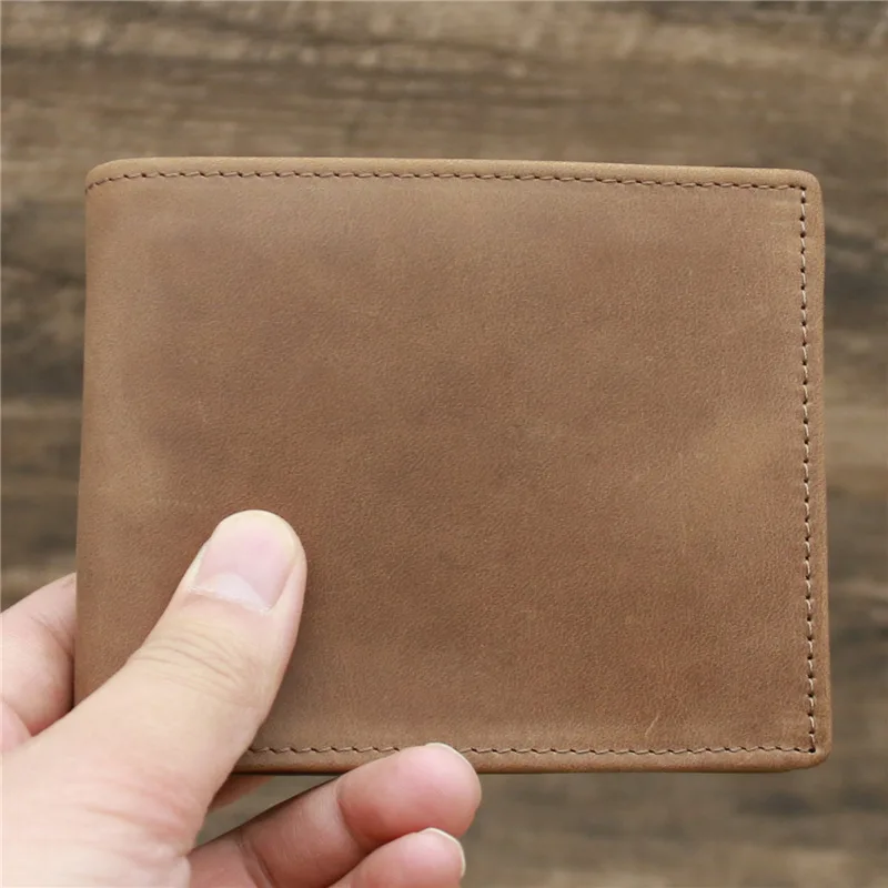 Men's Genuine Leather Wallet Wallet Wallet Mad Horse Leather Cowhide Retro Dark Handheld Bag Clip Fashion