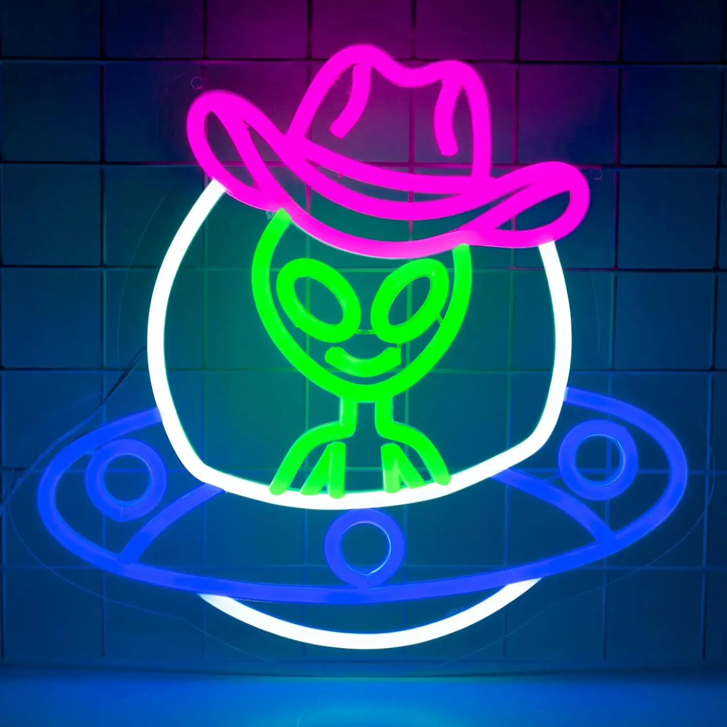 Cowboy Hat Alien Neon Sign UFO Neon Ligh Aesthetic Light Up Signs Lamps for Bar Man Cave Game Room Decor Gift