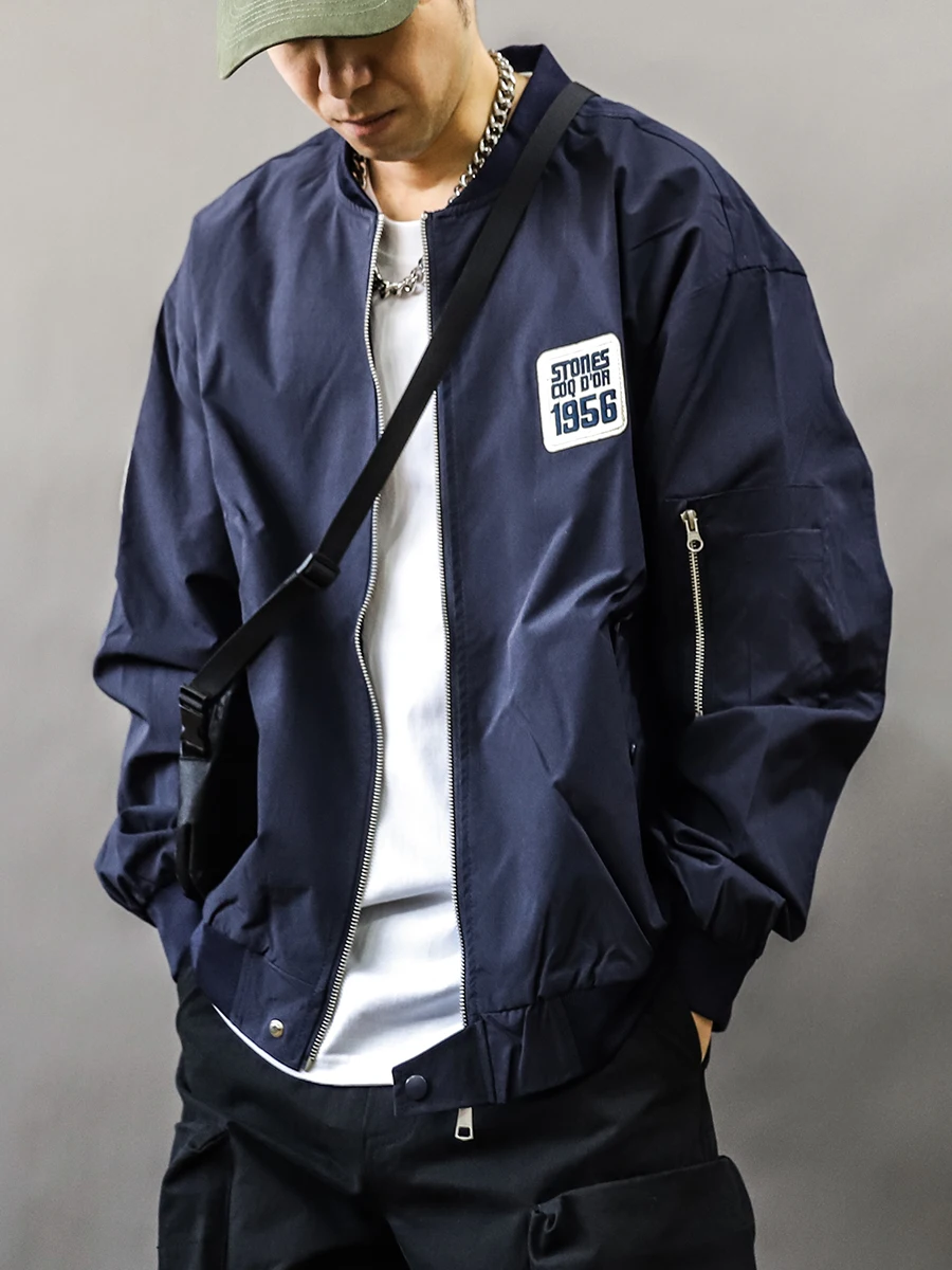 

Retro American MA Pilot Jaet Streetwear Couples ort Baseball Coat Men's Autumn Winter Sle Polyester Pure Color Zipper