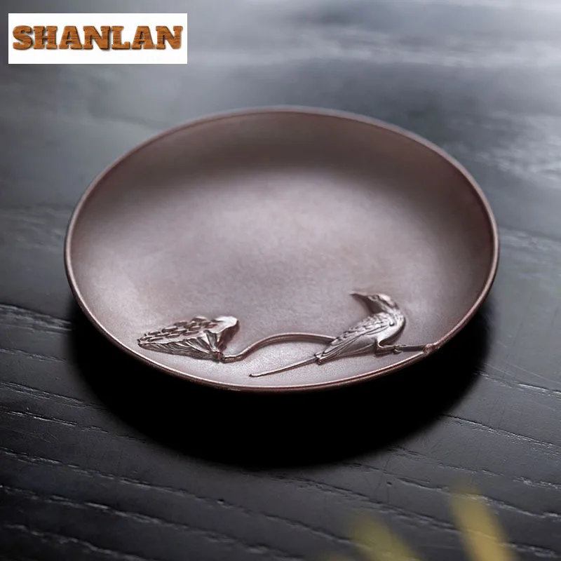 

Handmade Lotus Seed Bird Purple Clay Pot Bearing Holder Elegant Dry Brew Table Tea Tray Household Tableware Accessories Craft