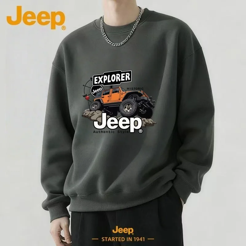 New Jeep Men's Crew Neck Sweatshirt, Casual Printed Long Sleeve Top, Suitable for Spring