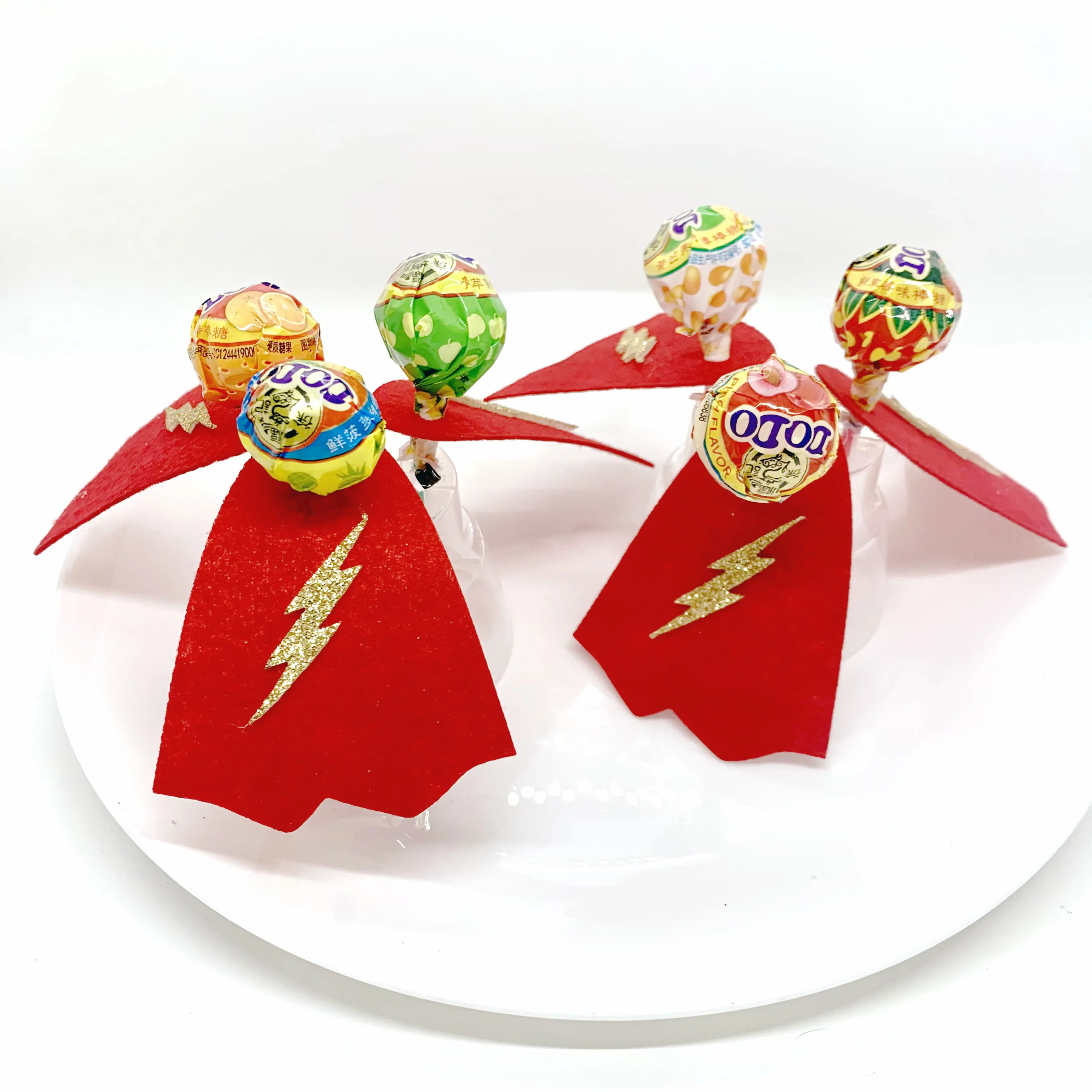 12pcs Lollipop Decoration Glitter Felt Superhero Flash Baby Shower Halloween Decorations Birthday Party Supplies