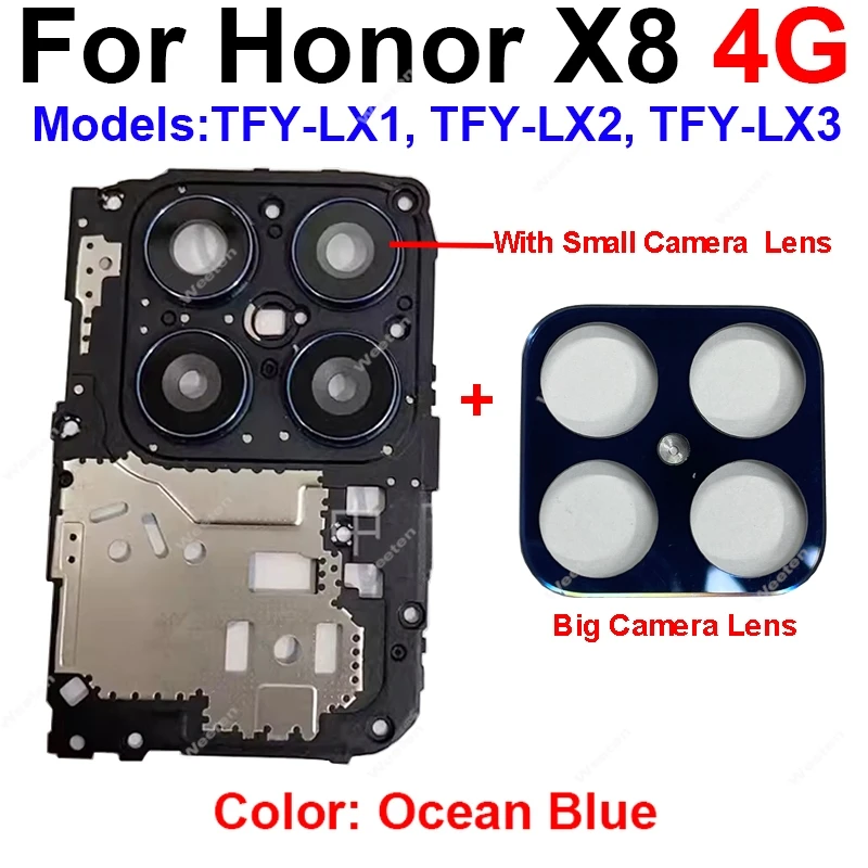 For Honor X8 4G TFY-LX1 LX2 LX3 Rear Camera Lens Glass Mainboard Cover Back Glass Lens Motherboard Frame with Lens Galss Parts