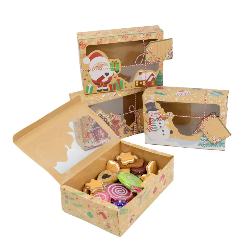 3Pcs Mix Paper Gift Boxes Large Size for Christmas Candy Cake Cookies Packaging Presents Box with Snowman Santa Claus Gift Card