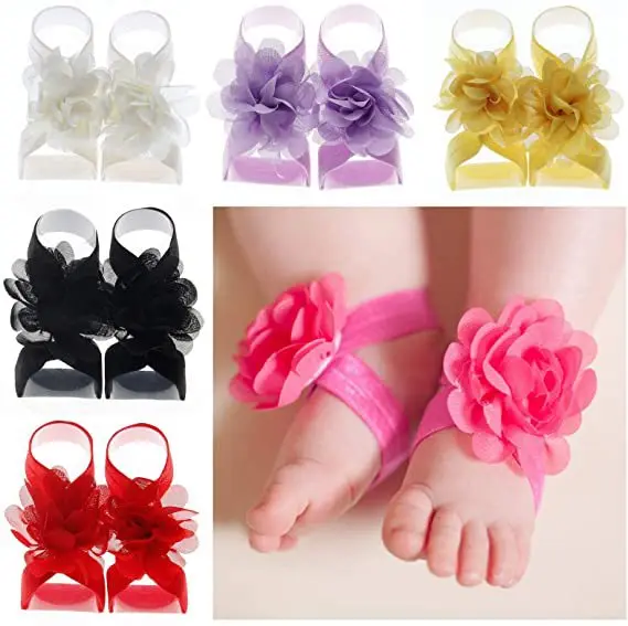 

100pcs Wholesale European American Baby Foot Flower Headband Set Baby 7cm Chiffon Flower Foot Ornament Headgear Three-piece