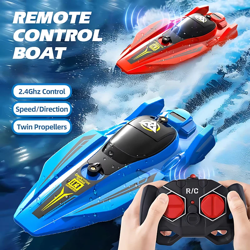 

2.4GHz Remote Control Boat, 25km/h High-Speed RC Waterproof Racing Boat with Twin Propellers, Electric Toy for Kids & Adults