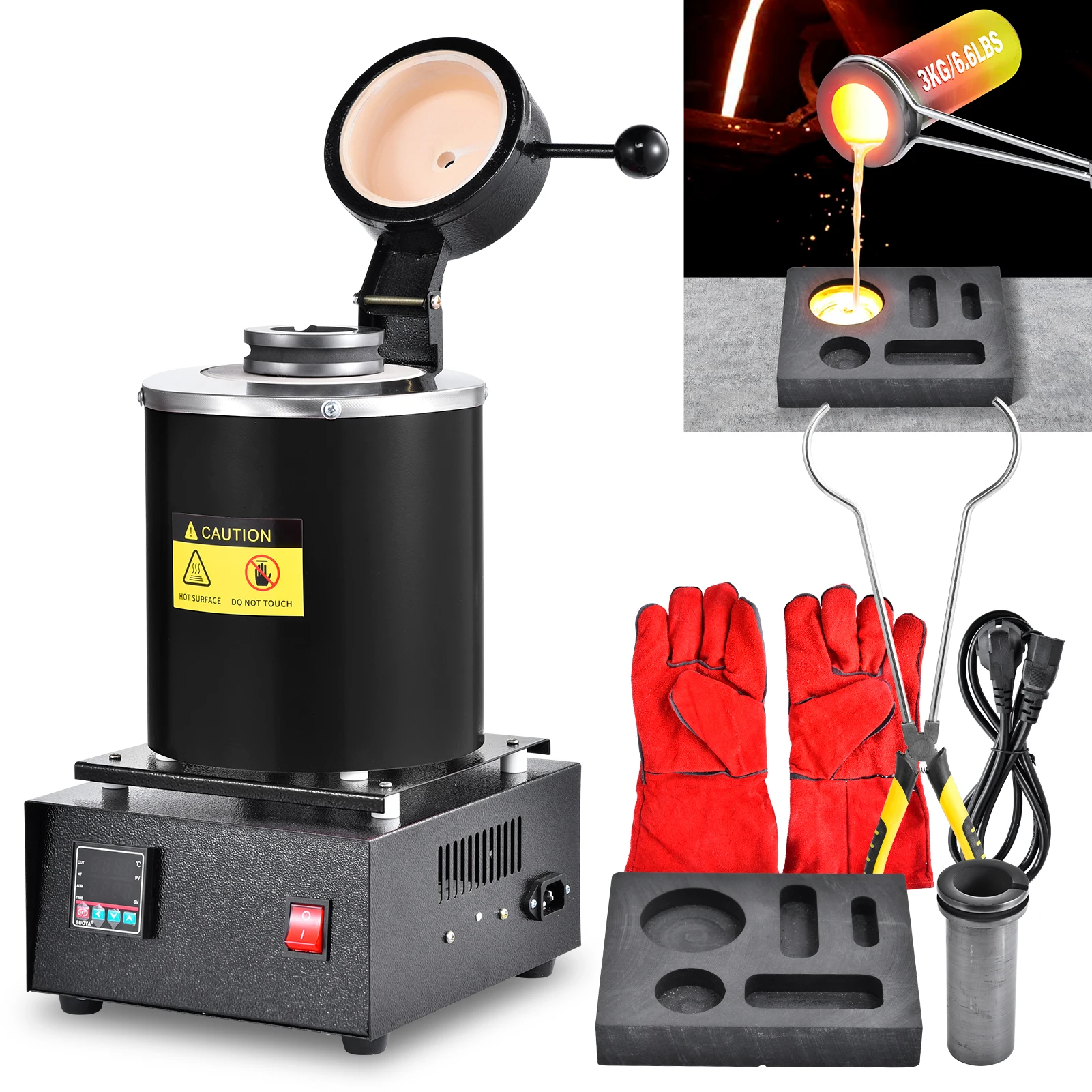 

1500W Metal Melting Furnace, Portable Metal Casting Kit, 3kg Aluminum Smelter with Fluted Graphite Crucible, Metal Foundry, for Jewelry Making Metal Casting
