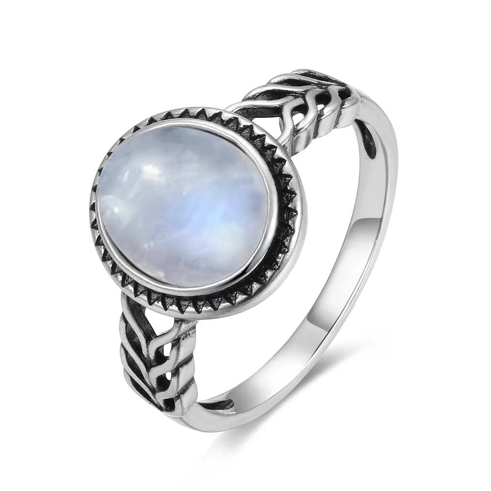 925 Sterling Silver Ring 8x10MM Oval Natural Moonstone Vintage Rings High Quality Fashion Women\'s Fine Jewelry