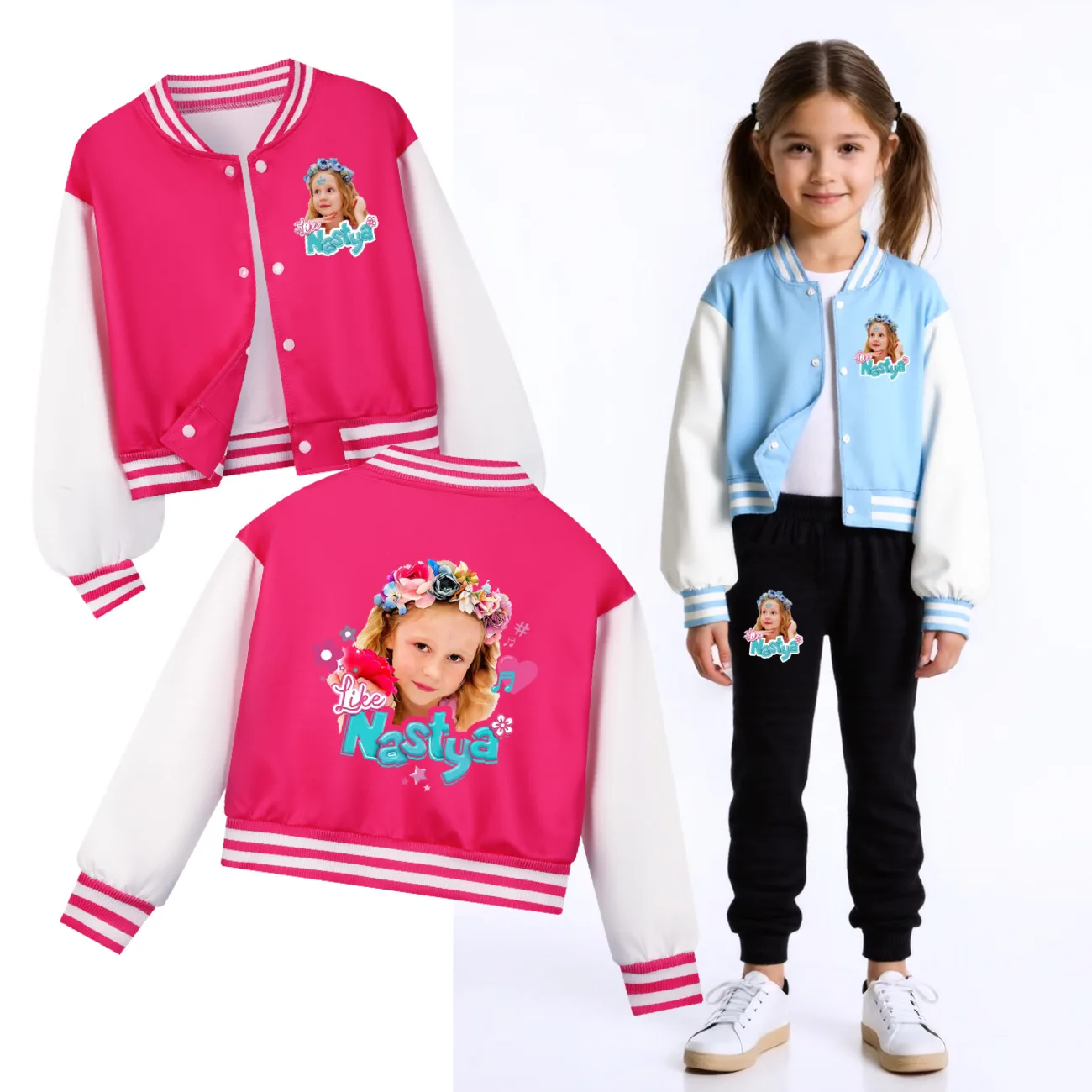 

Baby Girls Casual Hoodies Cute Russian Like Nastya Kids Clothes Boys Baseball Uniform Spring Autumn Children Costume5556/55
