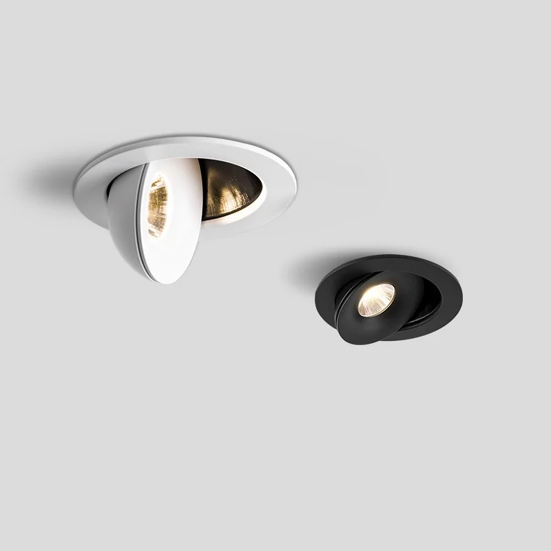 Ajustável regulável LED Spot Downlight, lâmpada embutida do teto, interior branco e preto, sala de estar, 360 °