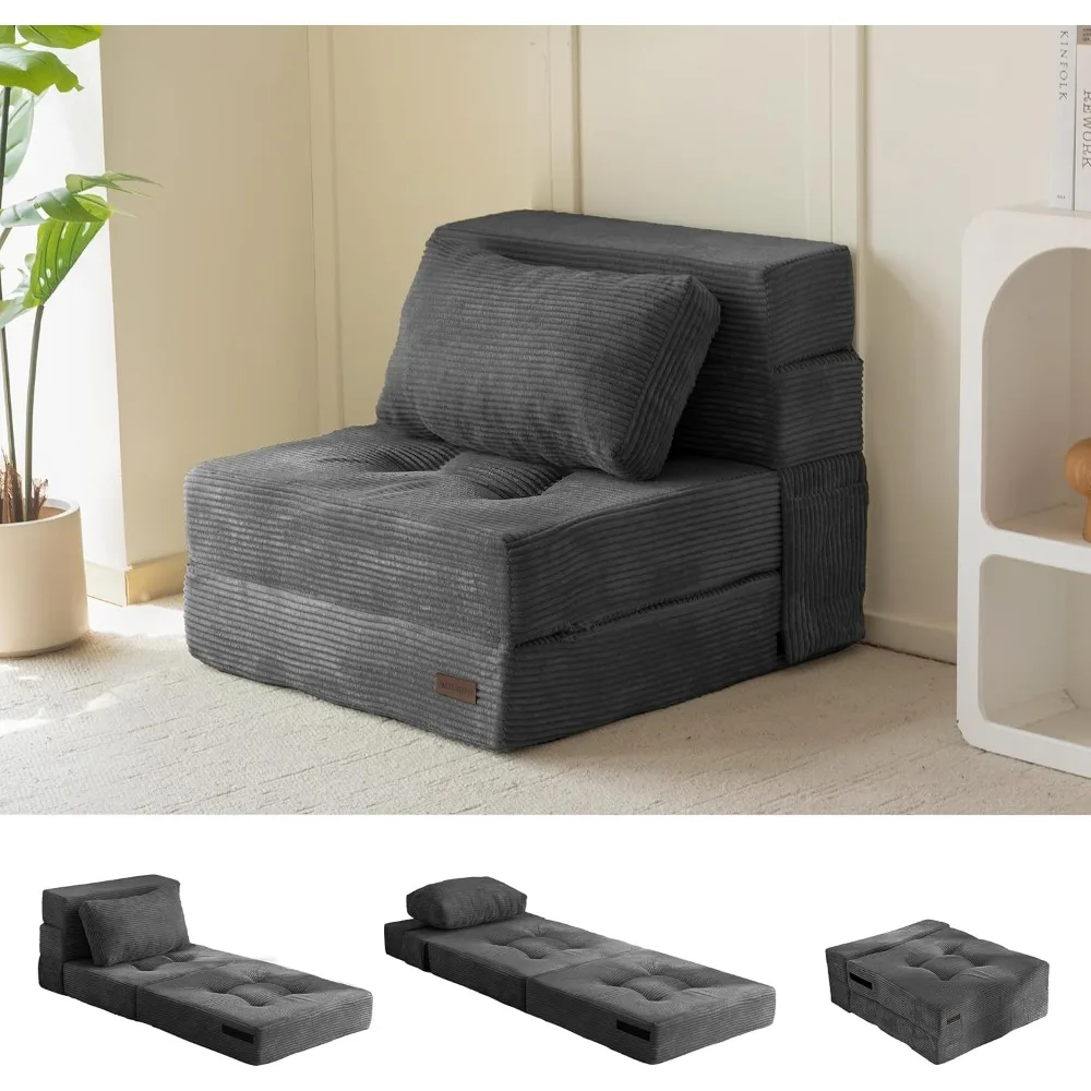 

Convertible Sofa Bed, Fold Out Single Sleeper Sofa with Pillow, 4 in 1 Tufted Folding Couch Bed Foam Floor Couch, Lazy C