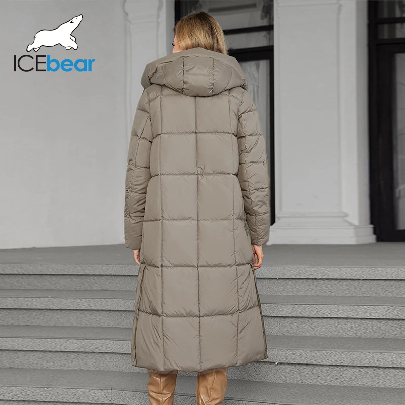 icebear 2024 winter new women\'s coat big hood fashion quilted women\'s coat long solid color cotton coat GWD4621I