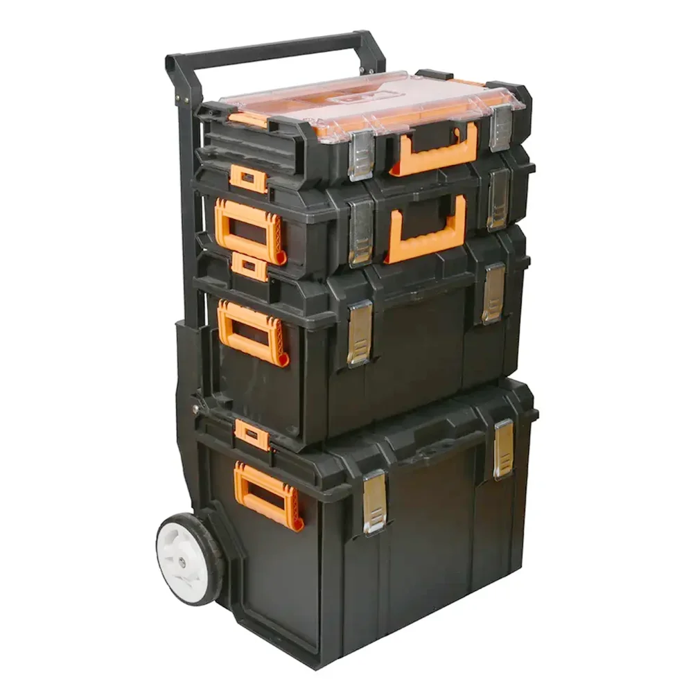 Professional Heavy Duty Four Layer Plastic Garage Trolley Tool Chest Stackable Workshop Storage Combo Tool Box Roller Cabinet