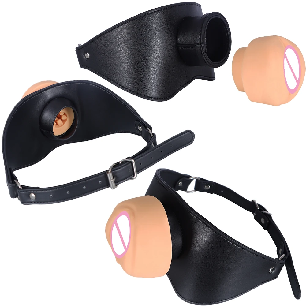 Adult Game Adult Toys Leather Mouth Gag Gag Plug Adjustable Penis Masturbation Cup Adult Restraint Slave Bondage Erotic Sex Toys