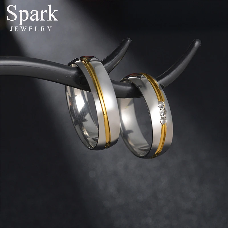 

Искра из нержавеющей стали, золотое масло, кольцо для пары, 6 мм, стразы с кубическим цирконием для мужчин и женщин, классические кольца для влюбленных, ювелирные изделия, подарок