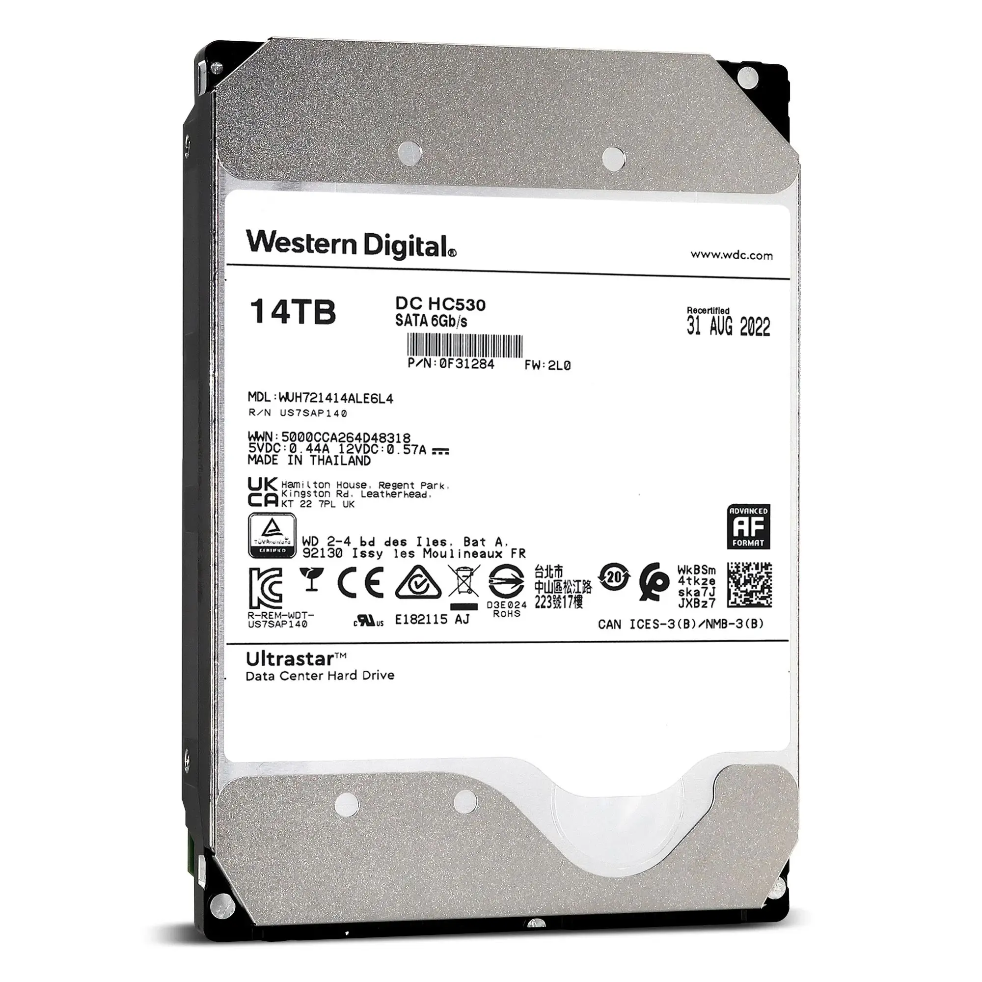 Western Digital WUH721414ALE6L4 14TB Ultrastar DC HC530 SATA HDD - 7200 RPM Class, SATA 6 Gb/s, 512MB Cache, 3.5