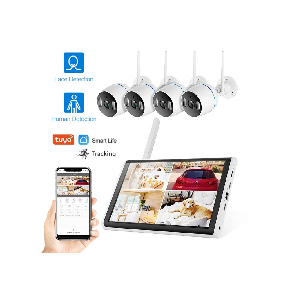 Drop shipping tuya 3MP wifi wireless camera monitoring nvr kit night vision 4ch 8ch cctv security camera surveillance system