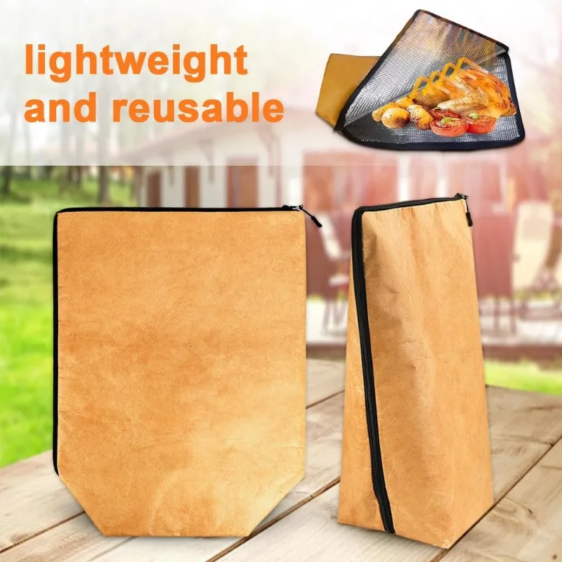 Outdoor Picnic BBQ Insulated Bag, Zipper Closure, Foldable, Washable, Large Capacity, Reusable Thermal Bag for Grilled Food
