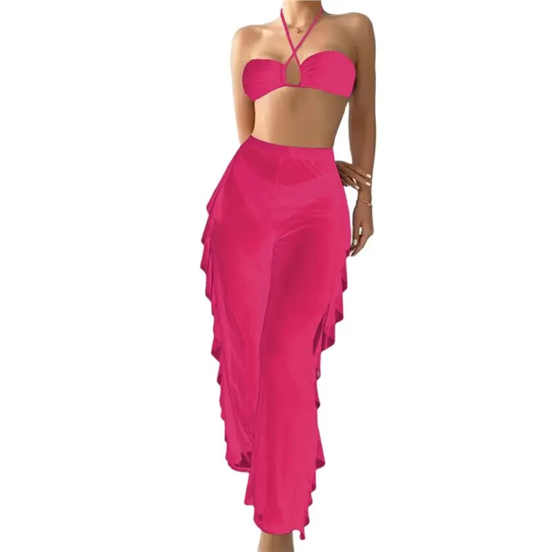 

CYL-Женский купальник из 3 предметов: бикини с высокой талией и брюками-накидкой