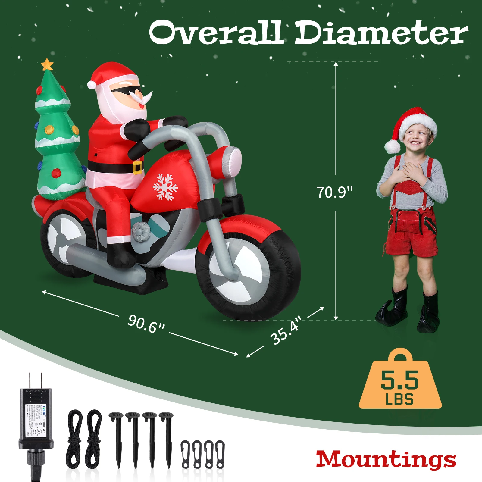 6ft Santa Riding Motorcycle 7 LED Lights Garden Santa Decoration 18W Christmas Garden Atmosphere Inflatable Air Model Decoration