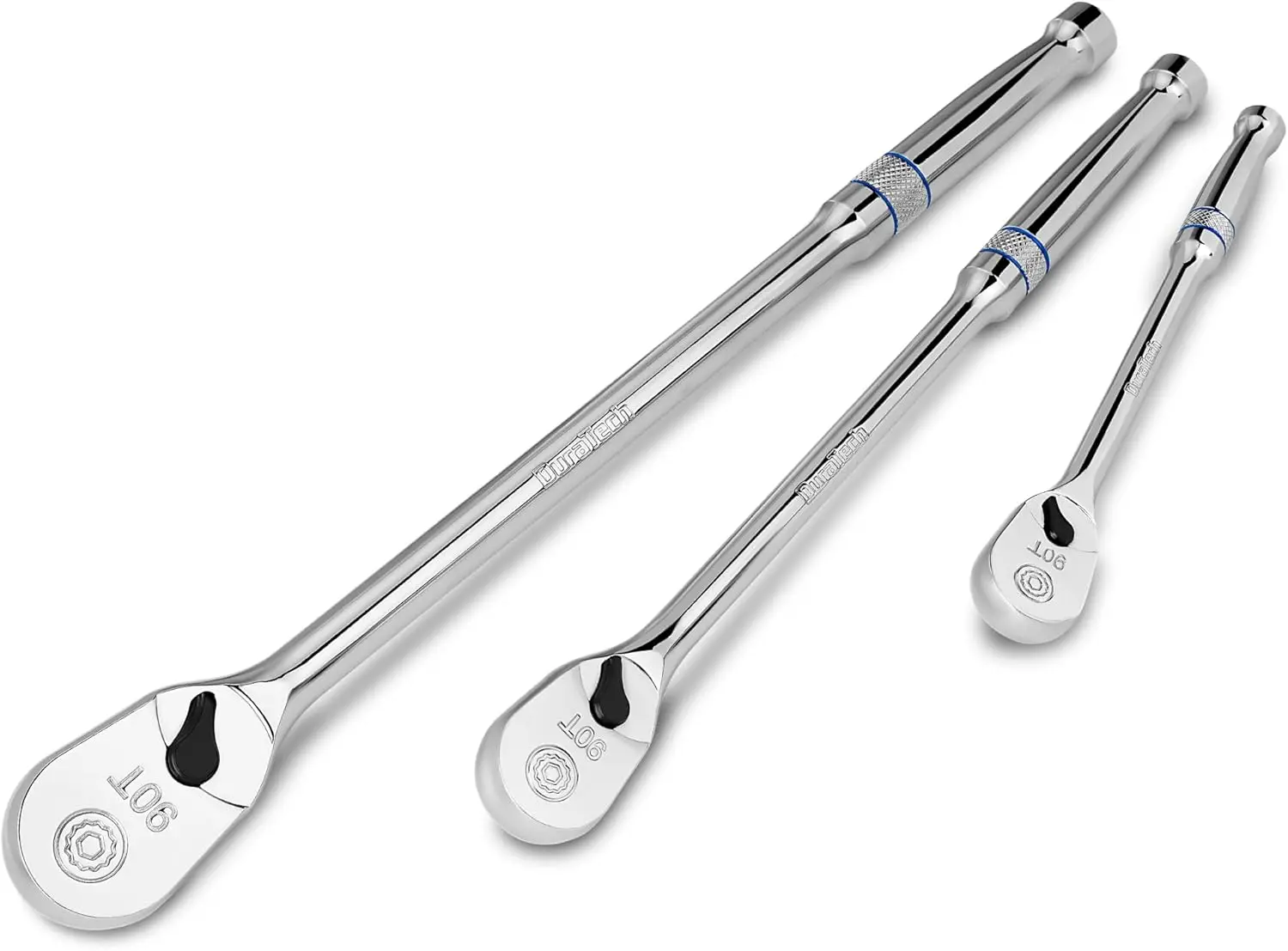 

3-Piece Extra Long Drive Ratchet Set, 1/4", 3/8", 1/2" 90-Tooth with Dust Proof Head, Reversible, CR-V Steel