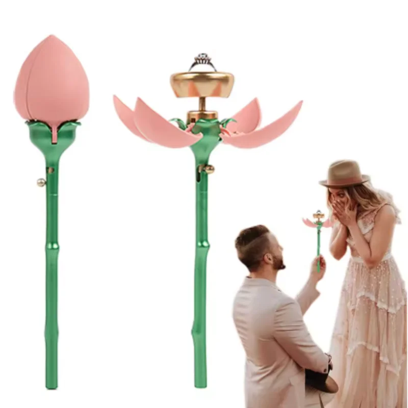 

Valentine's Day Automatically Open Rose Shape Jewelry Box Wedding Ring Package Box Christmas Birthday Gift Cases