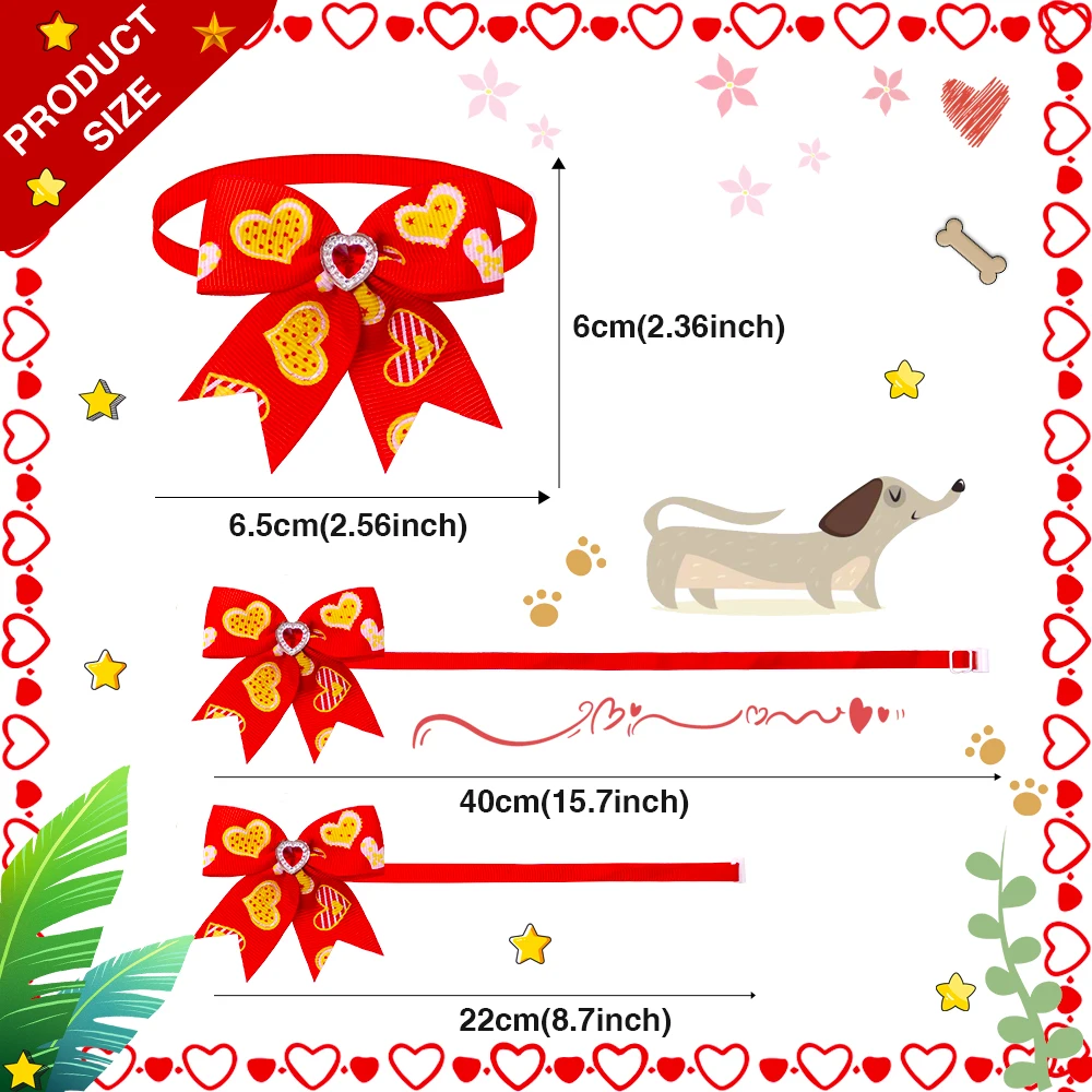 20pcs Dog Bow Tie Love style Pet Supplies Valentine\'s Day Samll Dog Bowtie Pet Dog Cat Bowties Small Dog Grooming Accessories