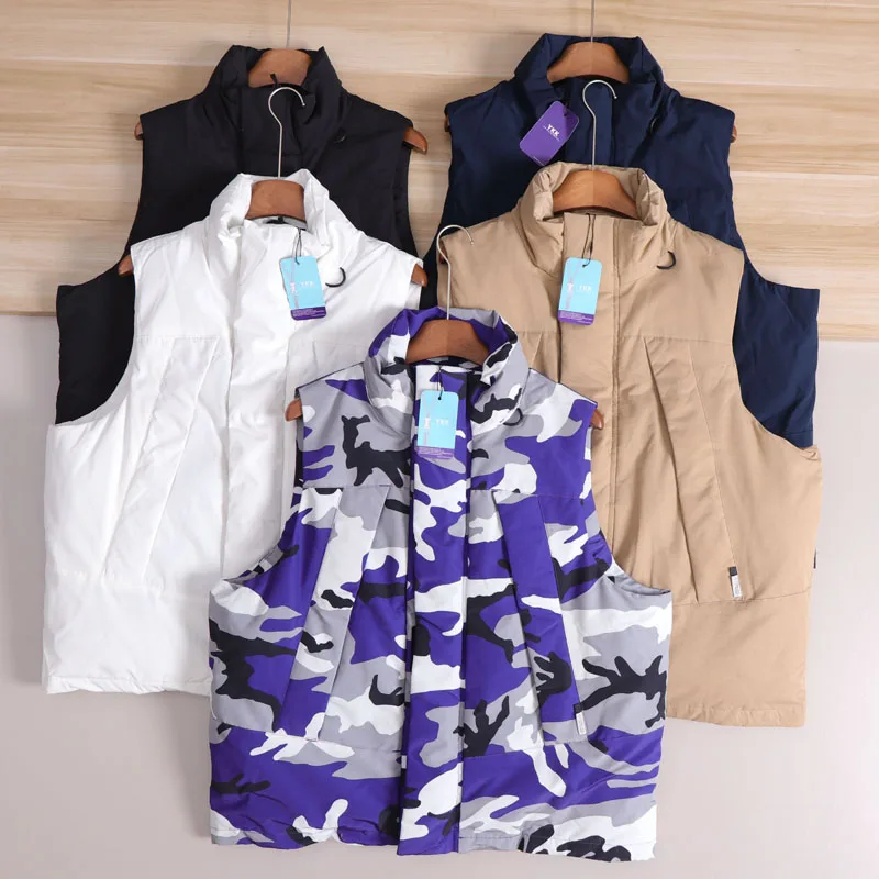 

Outdoor Men's Faion Casual Stand Collar Warm Du down Vest Windproof Waterproof Autumn Winter Loose Fit Zipper Pure Color