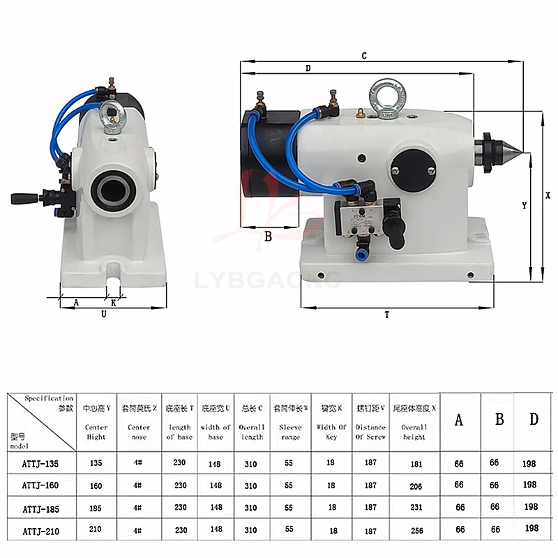 CNC Rotary Axis Tailstock Activity Tailstock Pneumatic Hydraulic Pressure 135/160/185/210mm for Engrave Machine Rotary Axis